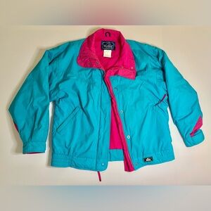 Vintage Woolrich Women’s bright Turquoise Jacket with Pink Lining